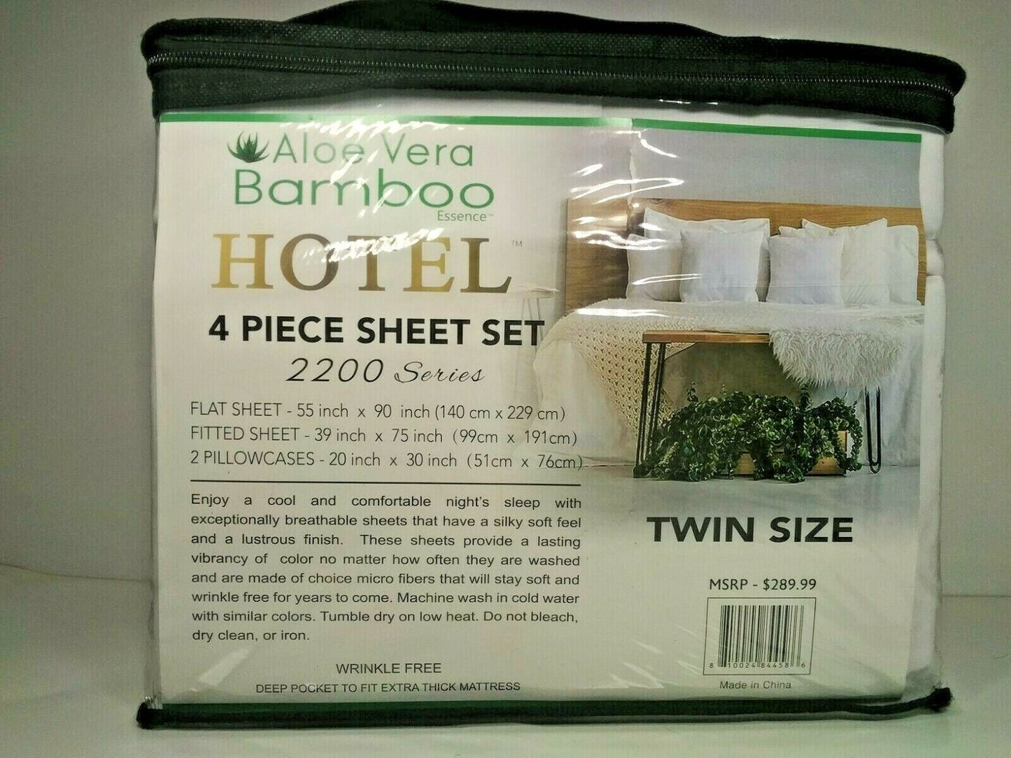 Aloe Vera Bamboo Essence Hotel 2200 Series Twin Size 4 piece Set - White
