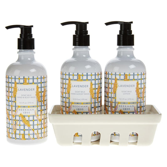 Beekman 1802 Goat Milk Hand & Body Wash and Lotion set + Ceramic Caddy Lavender