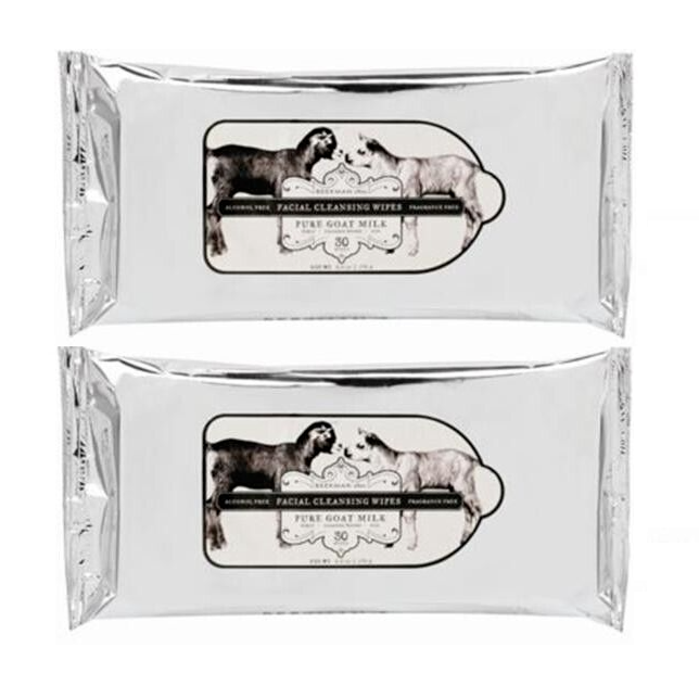 (2) Beekman 1802 Pure Goat Milk Facial Cleansing Wipes 30 Count 6 fl oz. each