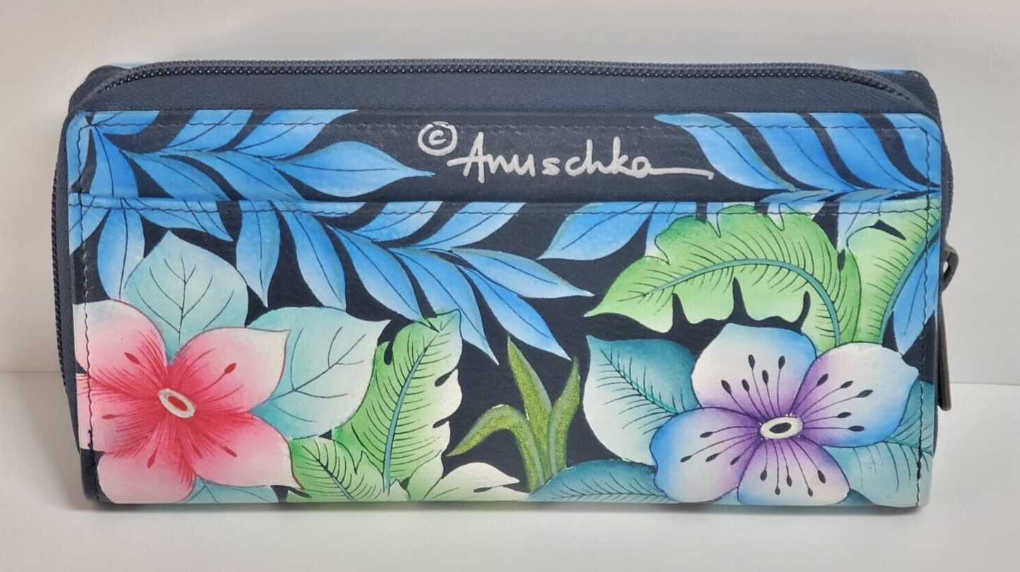 Anuschka Hand-Painted Clutch Wallet with RFID Protection-Flamingo Love-NEW