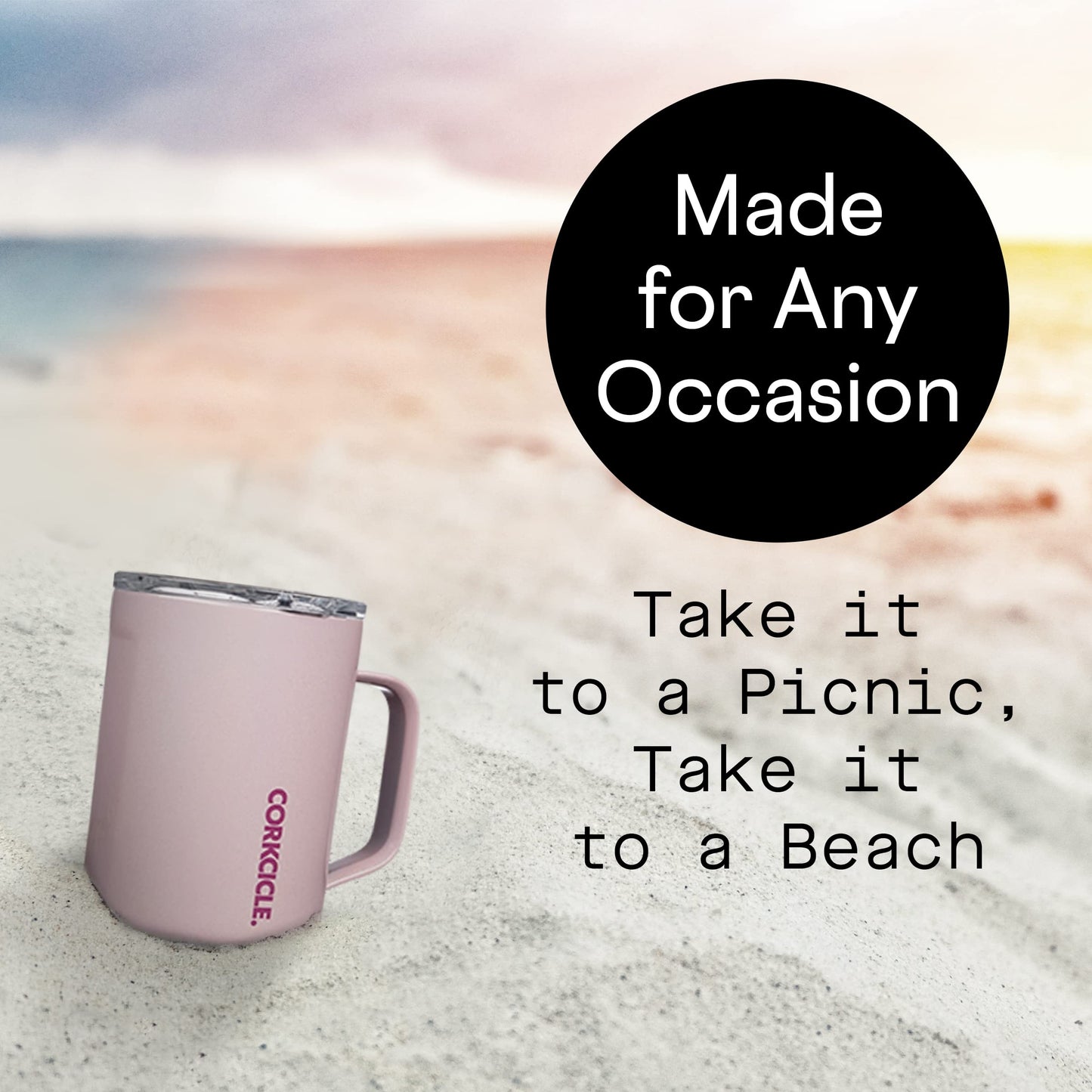 Corkcicle Sparkle 16 Ounce Coffee Mug Triple Insulated Stainless Steel Cup with Clear Lid and Silicone Bottom for Hot Drinks, Cotton Candy