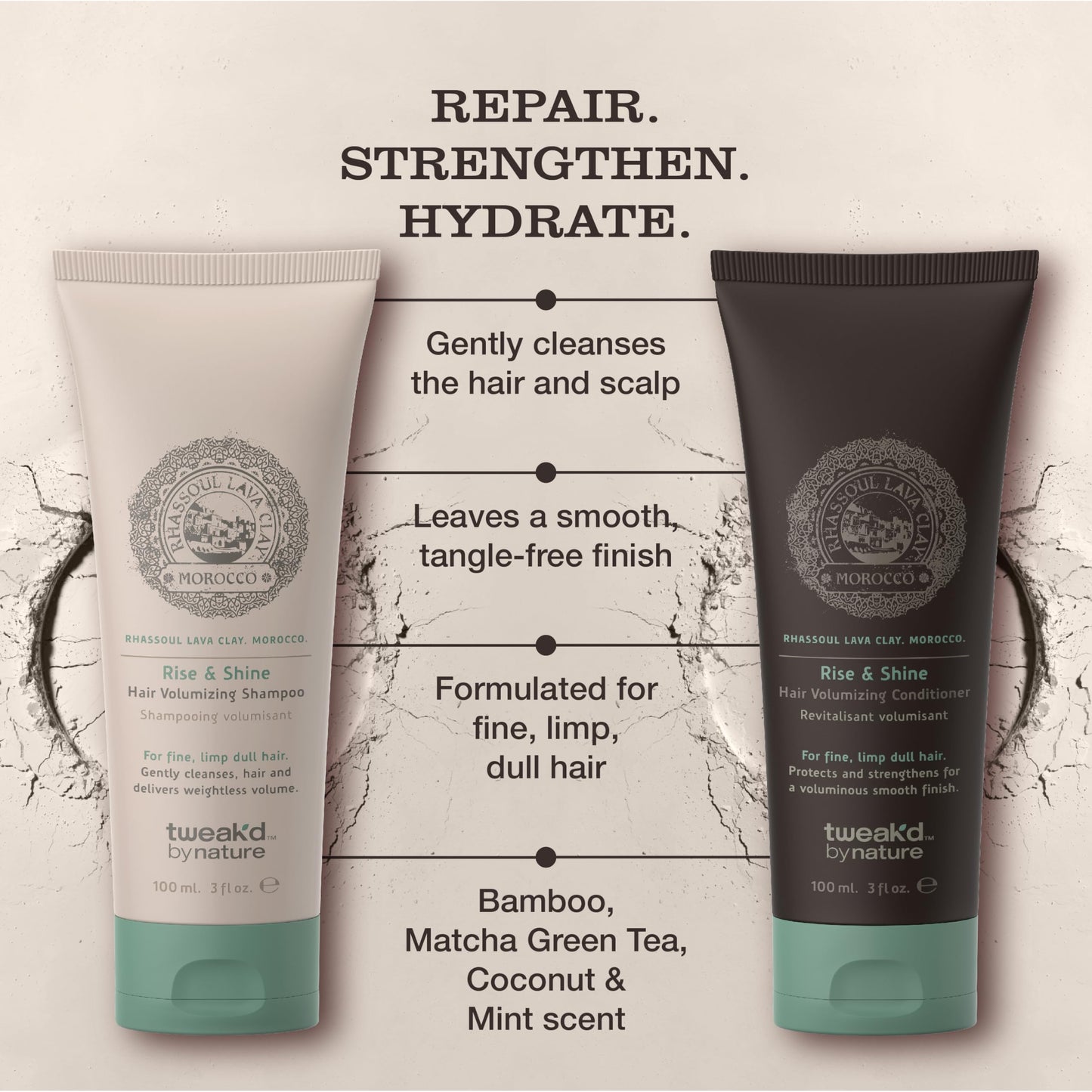 Tweak’d by Nature - Rise & Shine Volumizing and Thickening Shampoo and Conditioner Set for Fine Hair, Hydrating Hair Care for Soft, Tangle-Free Finish, Cruelty Free