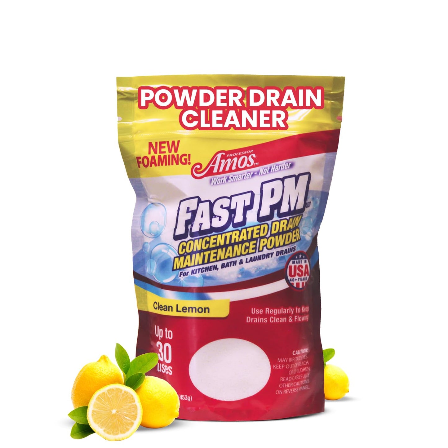 Professor Amos Fast PM 16oz - Preventative Drain Maintenance Powder Concentrate - Garbage Disposal, Sink, Shower & Bathtub Drain Cleaner