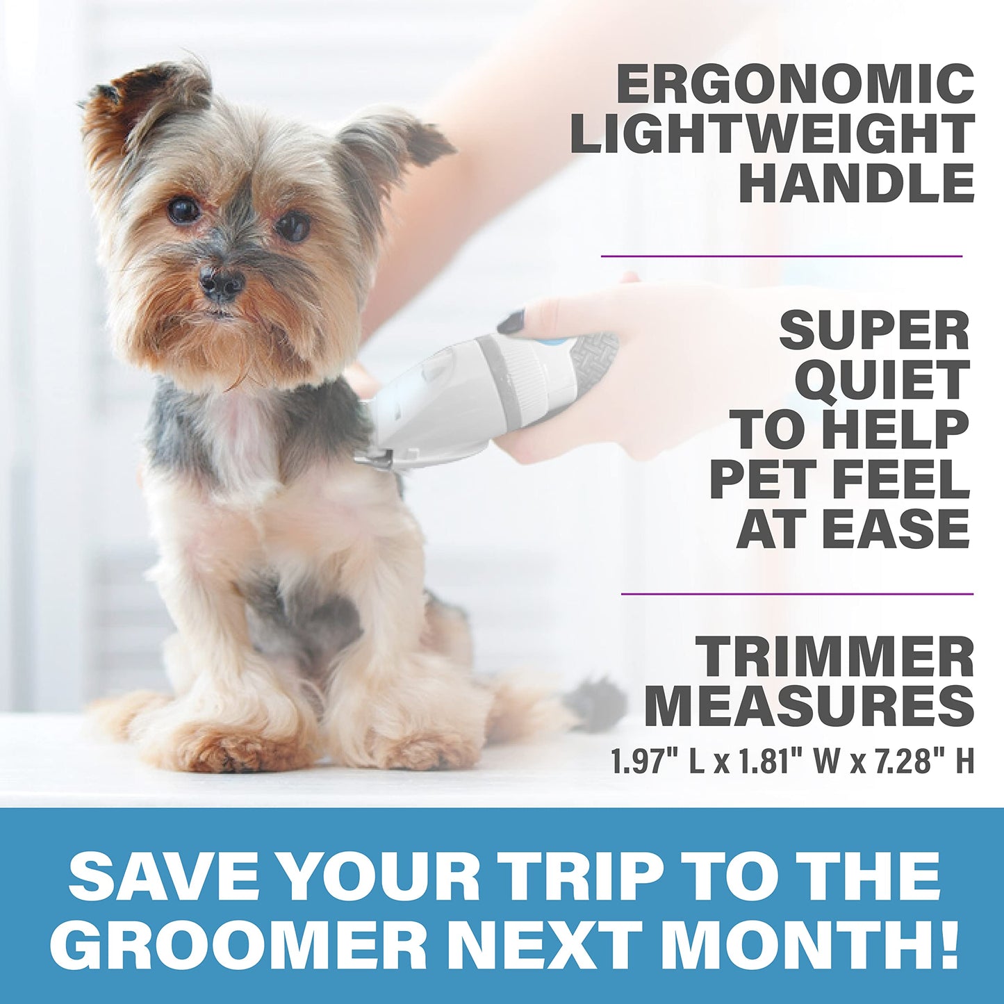 Bell+Howell PawPerfect Pet Fur and Hair Trimmer, Clippers with Stainless Steel and Ceramic Blades Low Noise Rechargeable and Cordless Shaver for Furry Pets As Seen On TV