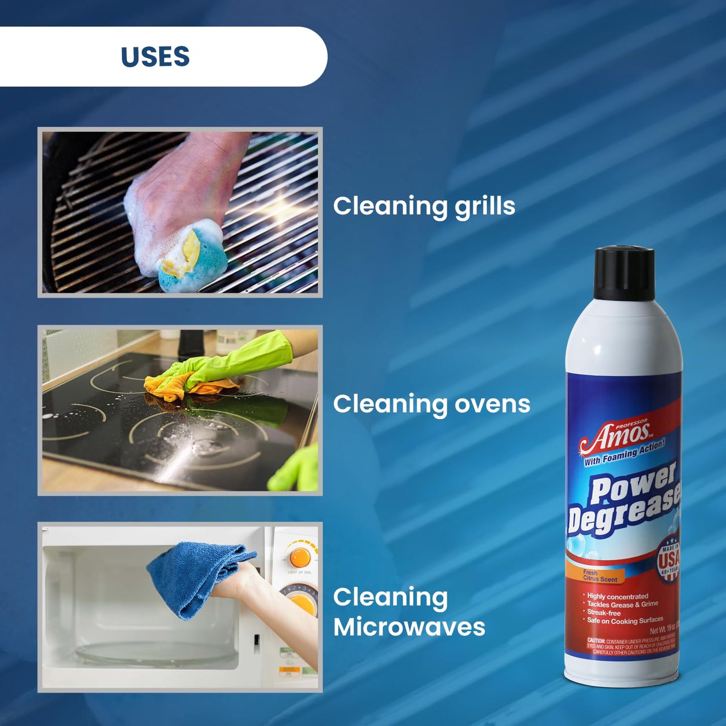 Professor Amos Grill Degreaser Removes Stubborn Grease & Grime Power Degreaser Powerful Multipurpose Cleaning Solution for Home & Commercial like Oven, Stove Cleaner Citrus Zest 19 Oz