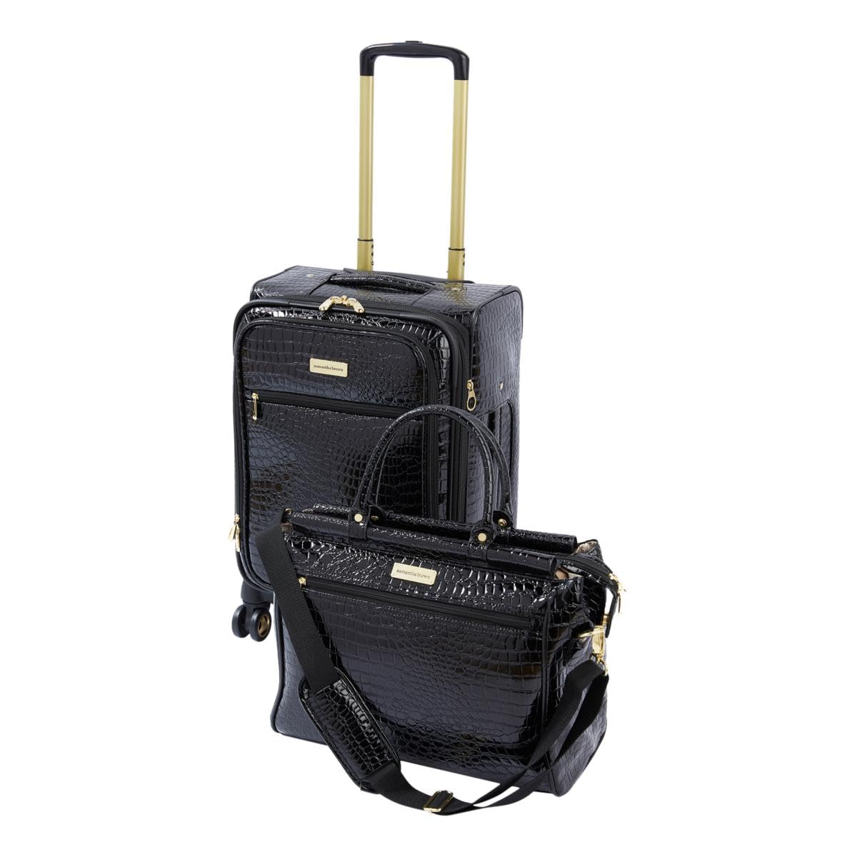 Samantha Samantha BrownBrown Luggage Croco Embossed 22" Upright Spinner + Dowel Bag
