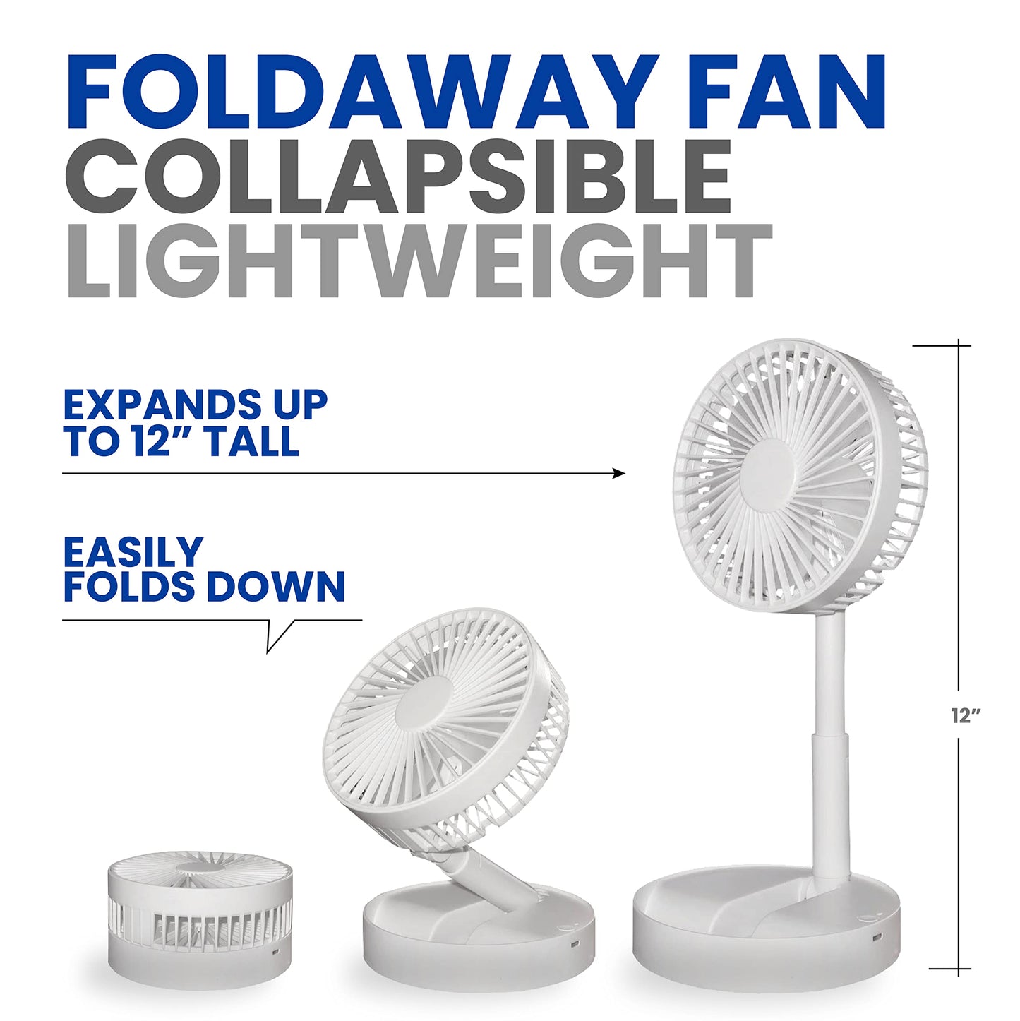 Bell+Howell MY FOLDAWAY FAN Rechargeable Fan Collapsible Fan Ultra Lightweight Portable Compact Extendable to 12" High with 2 Speed Modes As Seen On TV