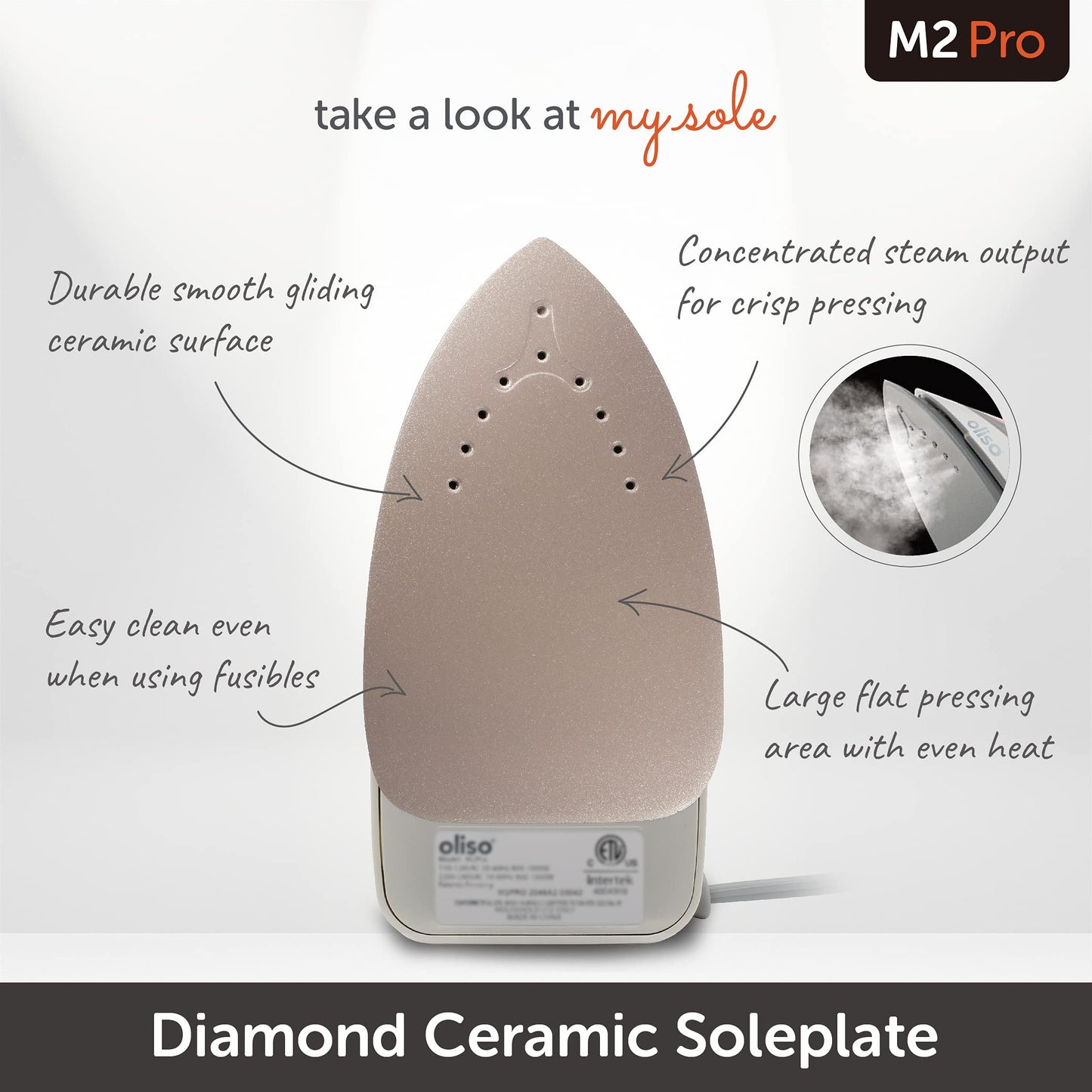 Oliso M2 Mini Project Steam Iron with Solemate - for Sewing, Quilting, Crafting, and Travel | 1000 Watt Dual Voltage Ceramic Soleplate Steam Iron, Pink