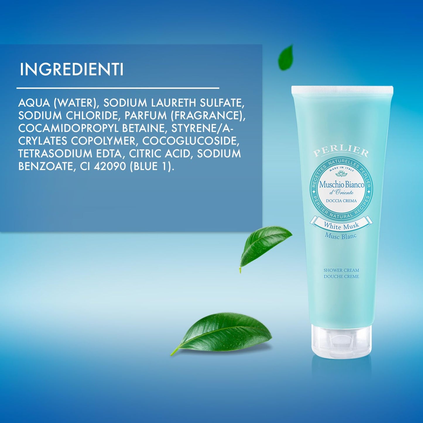 Perlier: "Muschio Bianco d'Oriente" Shower Cream, White Musk Scent 8.4 Fluid Ounces (250mL) Tube [ Italian Import ]