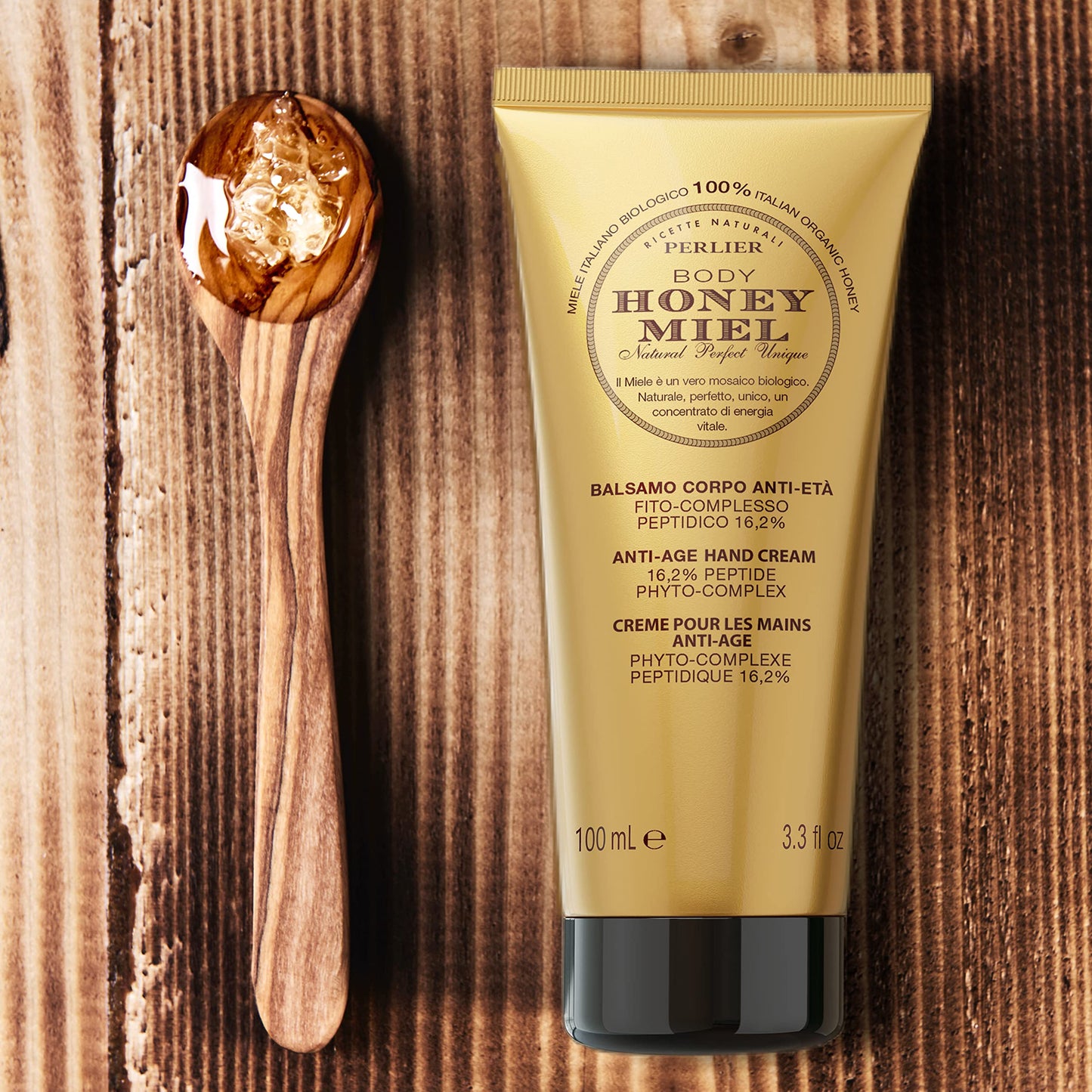 Perlier Honey Miel Anti-Aging Hand Cream, Rich, Moisturizing Lotion Made with 100% Organic Italian, Royal Jelly, Shea Butter for Deep Repairing Hydration, 3.3 Fl Oz