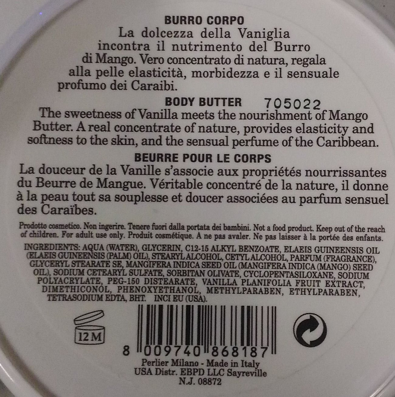Perlier Caribbean Vanilla Body Butter 6.7 Fl. Oz.