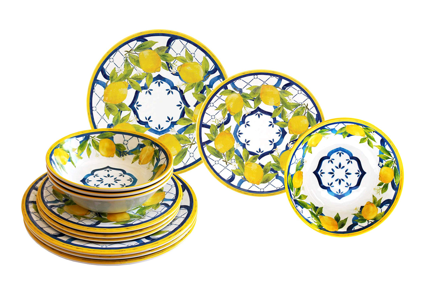 Le Cadeaux 12 Piece Luxury Melamine Dinnerware Set, Service for 4 (Palermo)