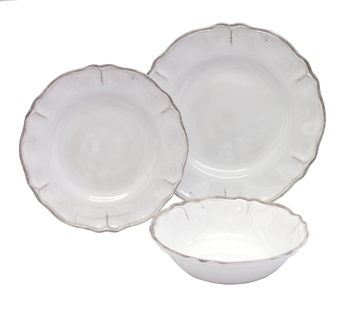 Le Cadeaux 12 Piece Luxury Melamine Dinnerware Set, Service for 4 (Rustica Antiqua White)