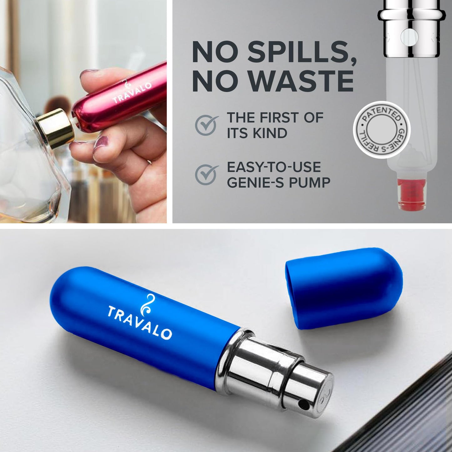 Travalo Classic HD Perfume Atomizer | Genie-S TSA Approved Travel Perfume Bottle Refillable | Reusable Airtight Easy-Fill Mini Pump Sprayer | Lightweight Elegant Design w/Volume Window