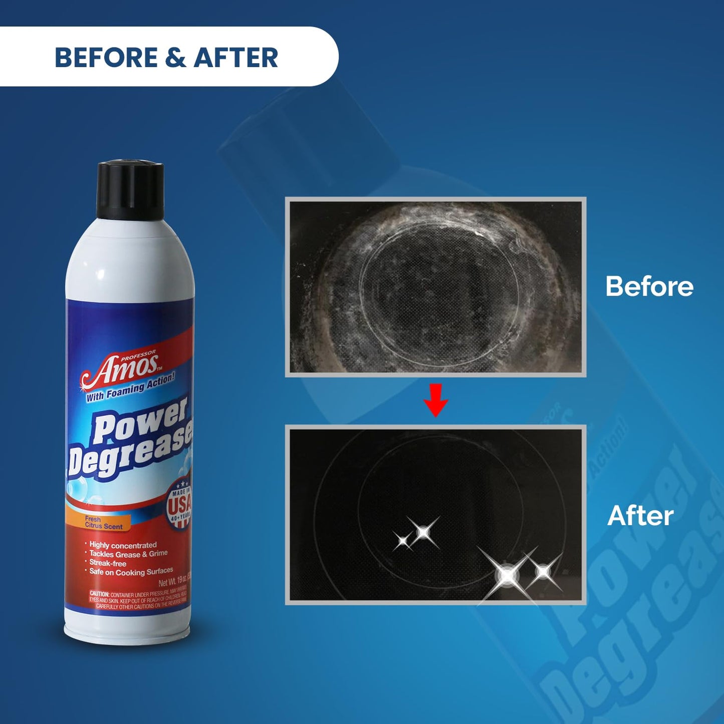 Professor Amos Grill Degreaser Removes Stubborn Grease & Grime Power Degreaser Powerful Multipurpose Cleaning Solution for Home & Commercial like Oven, Stove Cleaner Citrus Zest 19 Oz