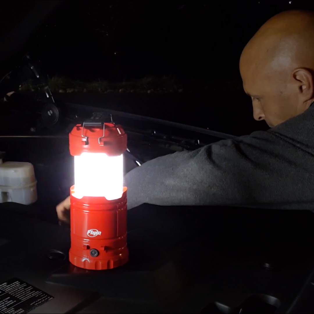 Slide-N-Glo 3-IN-1 Collapsible LED Lamp, Flashlight and Realistic Flickering Flame Effect Lantern - For Indoor Use To Outdoor Camping - Survival Kit for Emergency (Hurricane) (Red)