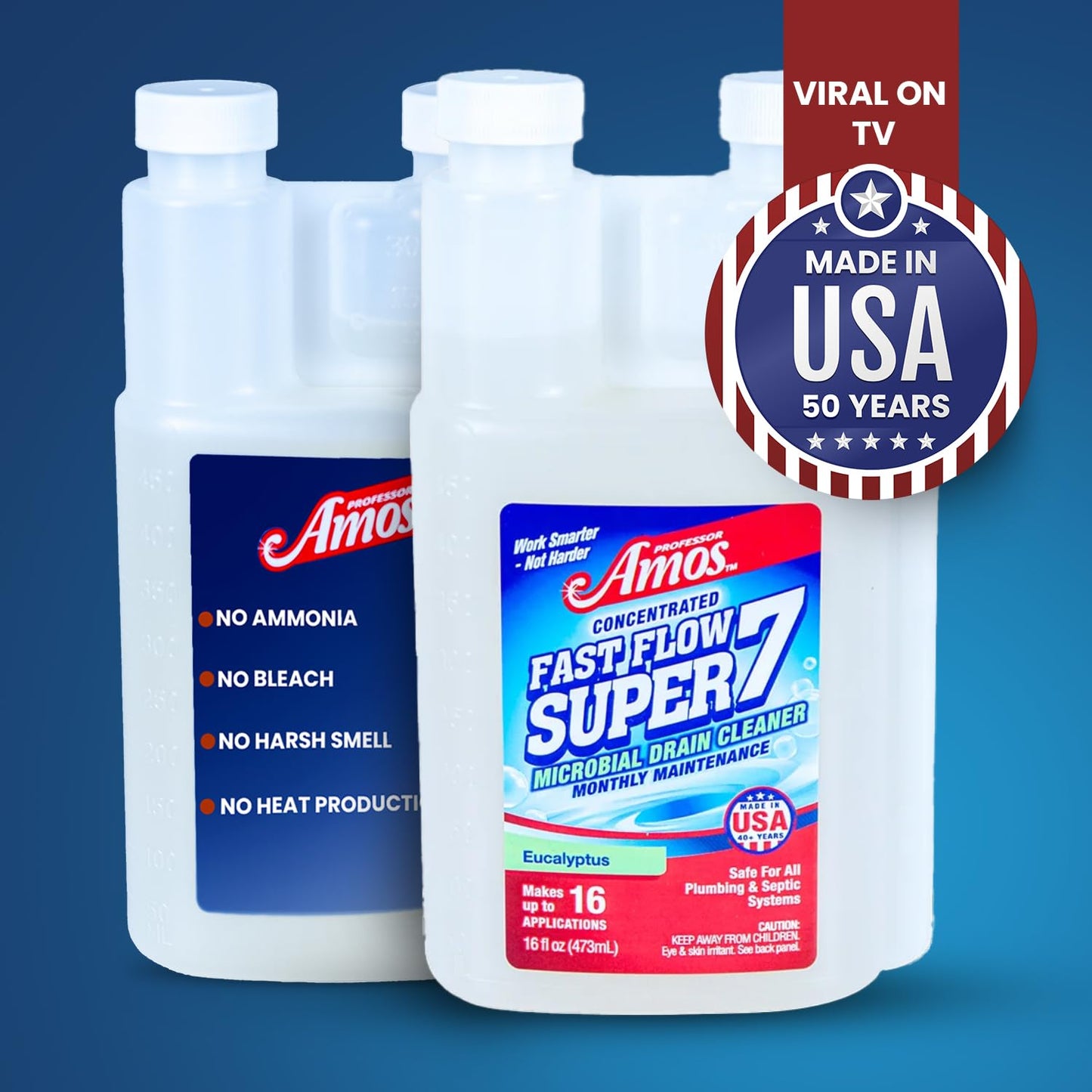 Professor Amos Super 7 Enzyme Drain Cleaner Monthly Maintenance for Kitchen & Bathroom Drains Natural Microbial Formula Garbage Disposal, Bathtub & Shower Cleaner