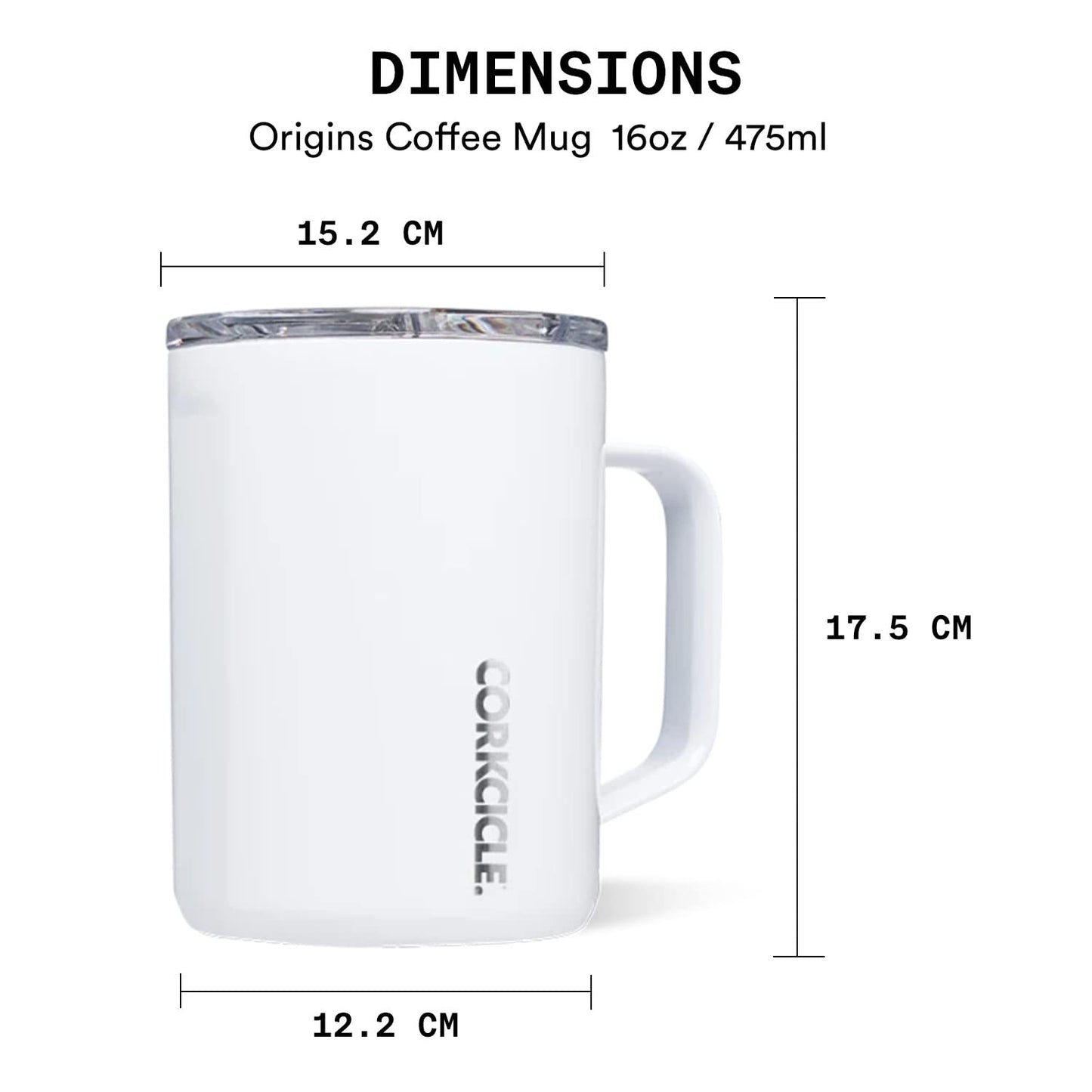 Corkcicle Origins Travel Coffee Mug - Triple Insulated Stainless Steel Cup with Handle for Tea, Hot Chocolate, Coffees, & More - Spill Proof, Reusable, BPA-Free, Dishwasher Safe - 475ml/16oz