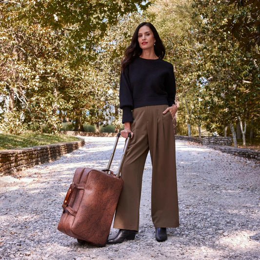 Patricia Nash Argentella Large Trolley Bag, Signature Map, Riot Rust, 22" L x 10.75" W x 13.5" H