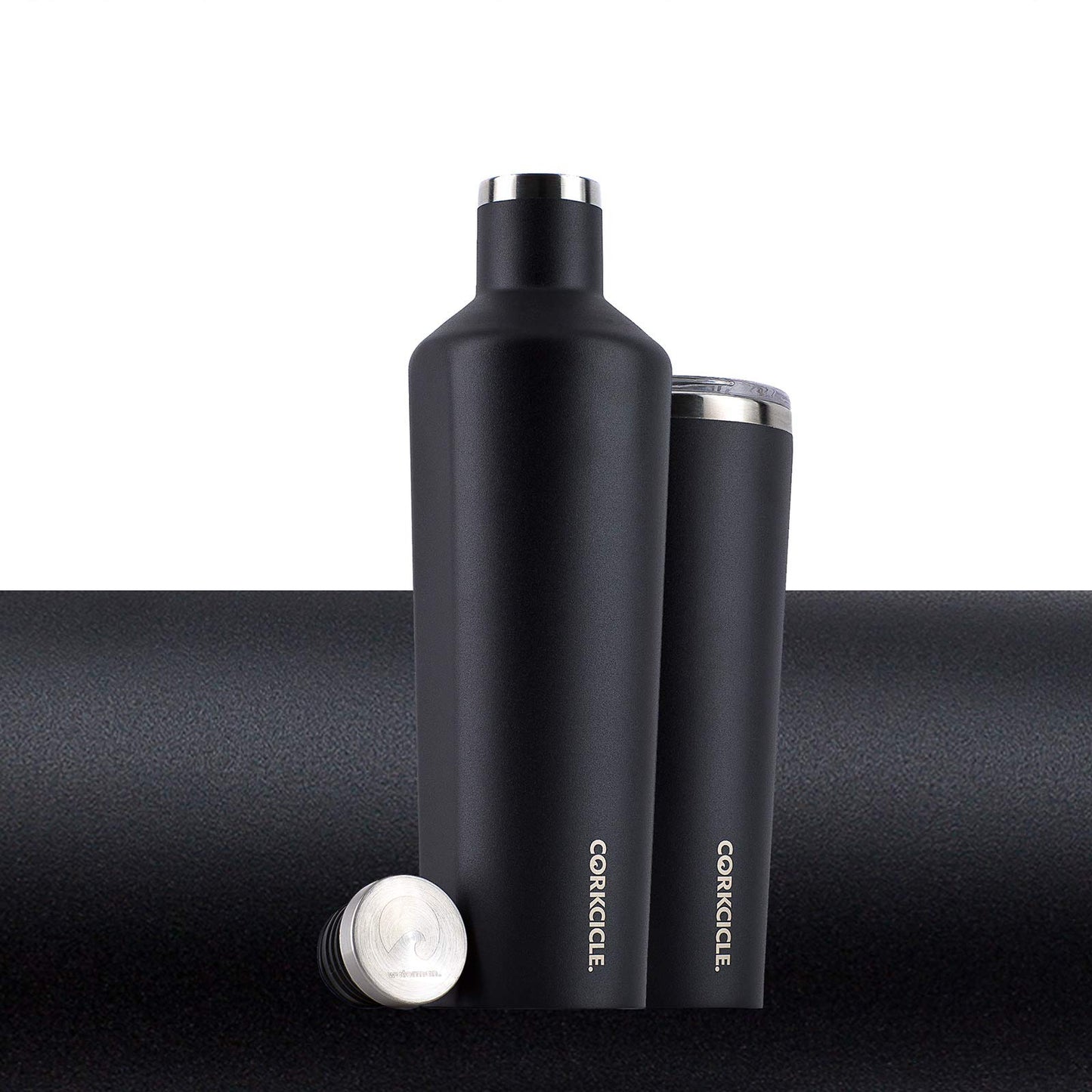 Corkcicle Canteen - Water Bottle and Thermos - Keeps Beverages Cold for Over 25, Hot for Over 12 Hours - Triple Insulated with Shatterproof Stainless Steel Construction - Matte Black - 16 oz.