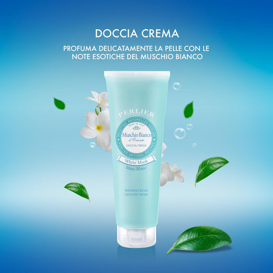 Perlier: "Muschio Bianco d'Oriente" Shower Cream, White Musk Scent 8.4 Fluid Ounces (250mL) Tube [ Italian Import ]