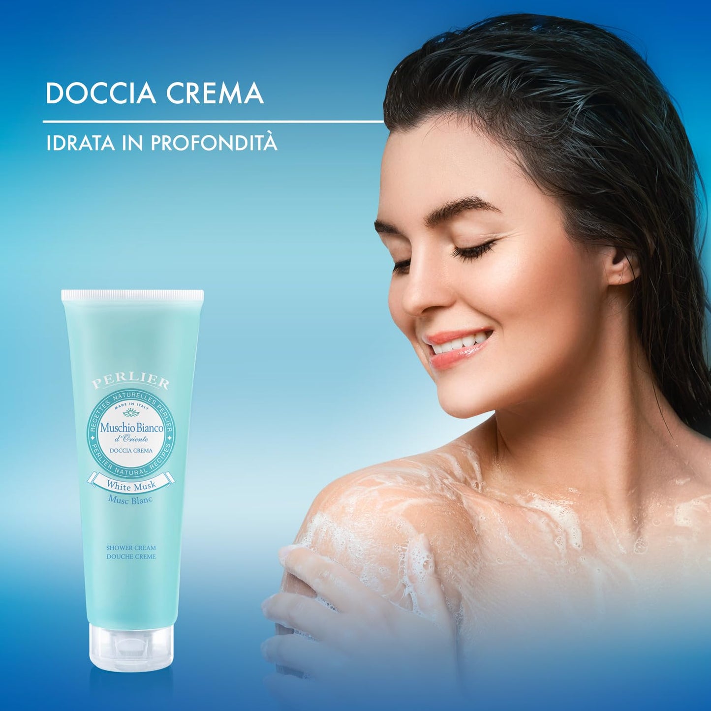 Perlier: "Muschio Bianco d'Oriente" Shower Cream, White Musk Scent 8.4 Fluid Ounces (250mL) Tube [ Italian Import ]
