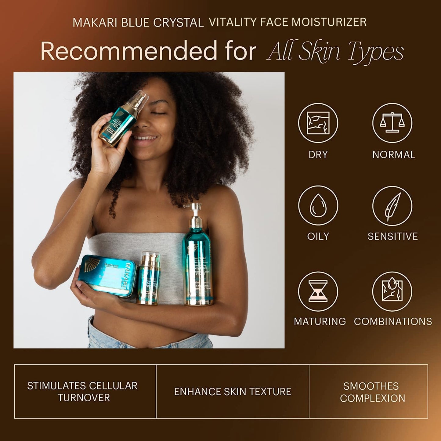 Makari Ultimate Intense Blue Crystal Vitality Face Moisturizer | Face Cream with Collagen and Glutathione | Facial Moisturizer for Women and Men | Hydrating Face Lotion with Sunflower Seed Oil (50 ml)