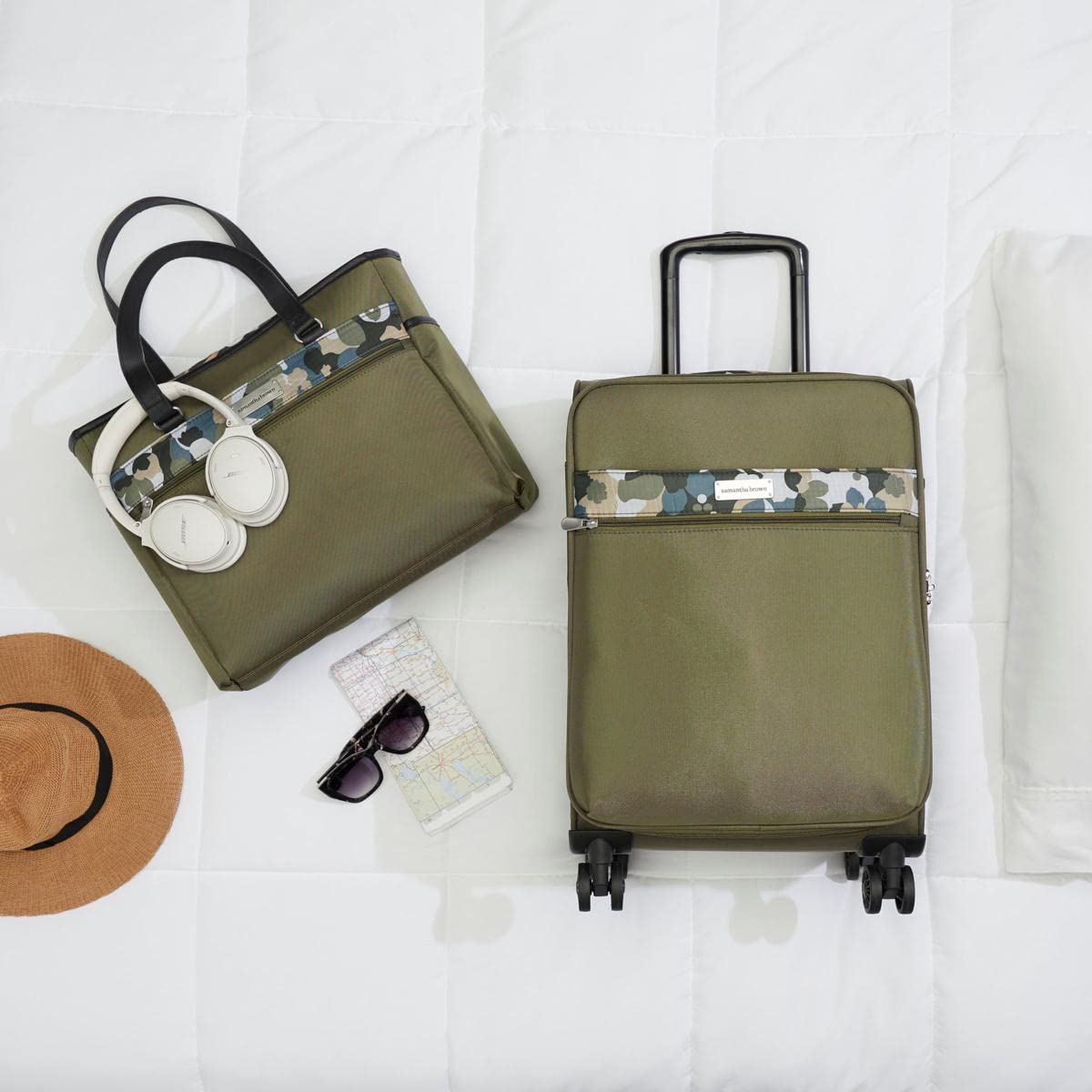 Samantha Brown 22'' Spinner with Satchel 2-Piece Set - Olive Geo Camo (792-020)
