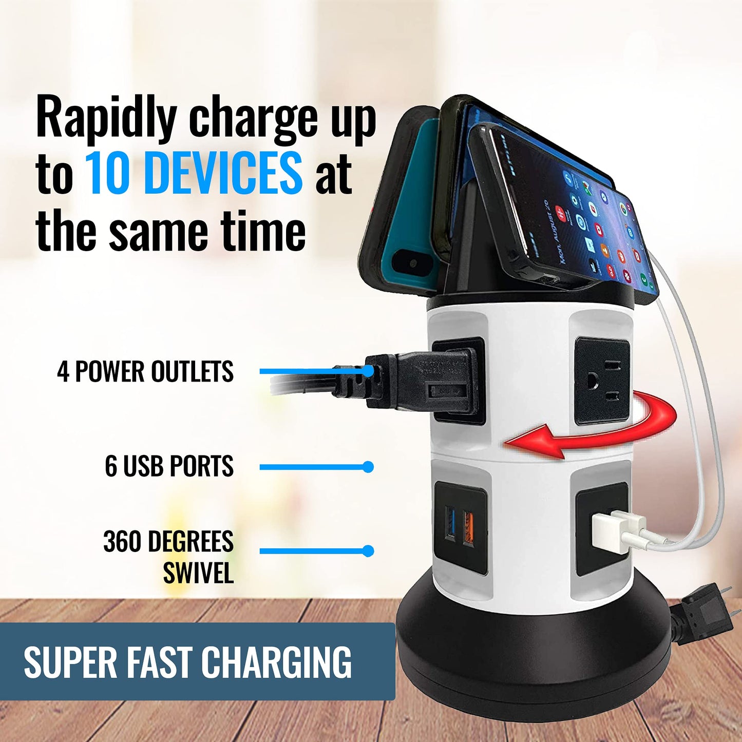 Spin Power by Bell+Howell Surge Protector Electric Charging Station
