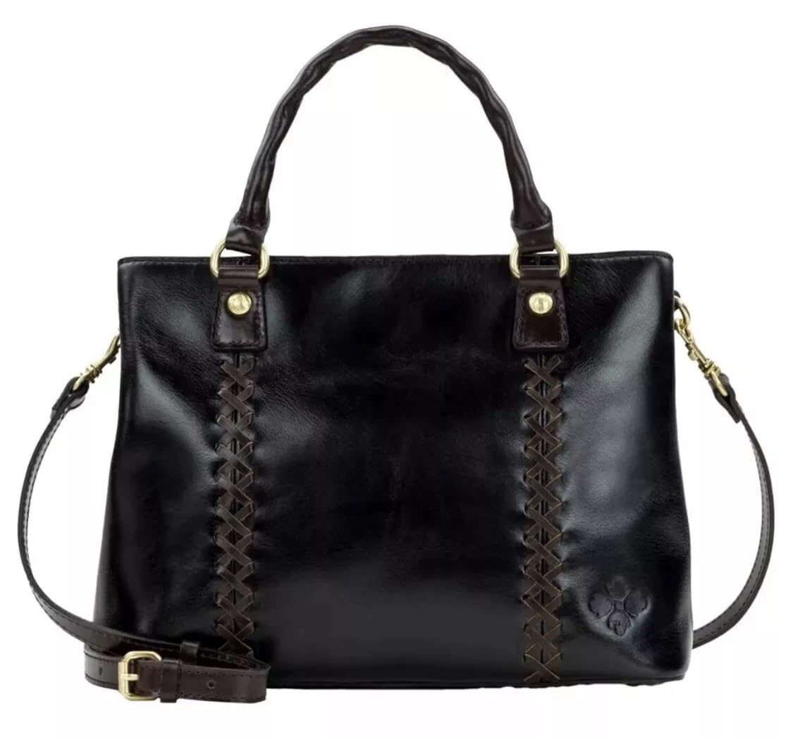 Patricia Nash Dorothy Leather Satchel with Crossbody Strap, Rich Genuine Leather, Large - Black/Chocolate Distressed