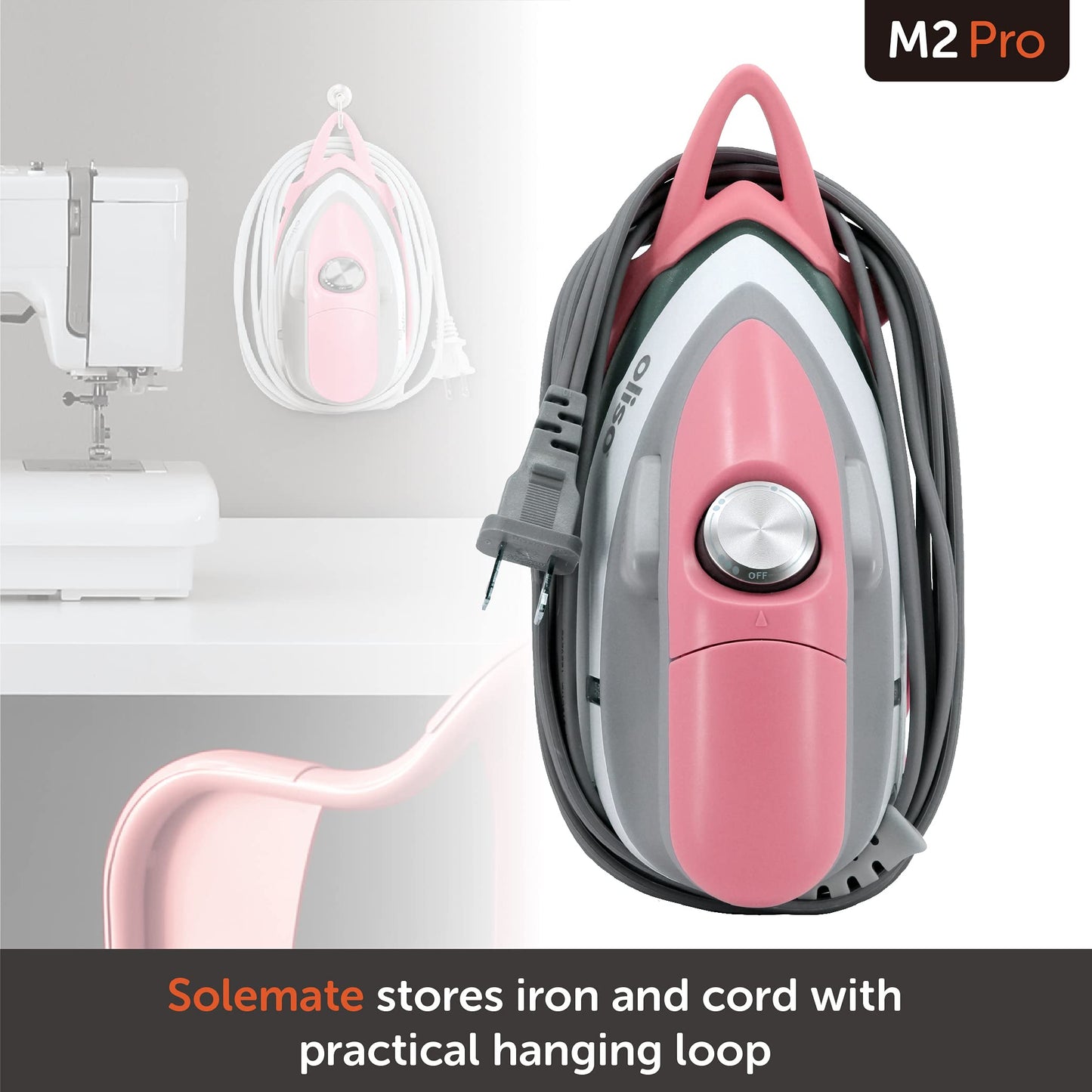 Oliso M2 Mini Project Steam Iron with Solemate - for Sewing, Quilting, Crafting, and Travel | 1000 Watt Dual Voltage Ceramic Soleplate Steam Iron, Pink