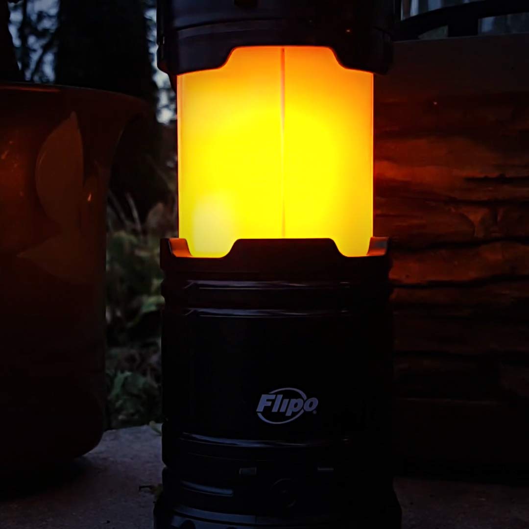 Slide-N-Glo 3-IN-1 Collapsible LED Lamp, Flashlight and Realistic Flickering Flame Effect Lantern - For Indoor Use To Outdoor Camping - Survival Kit for Emergency (Hurricane) (Black)