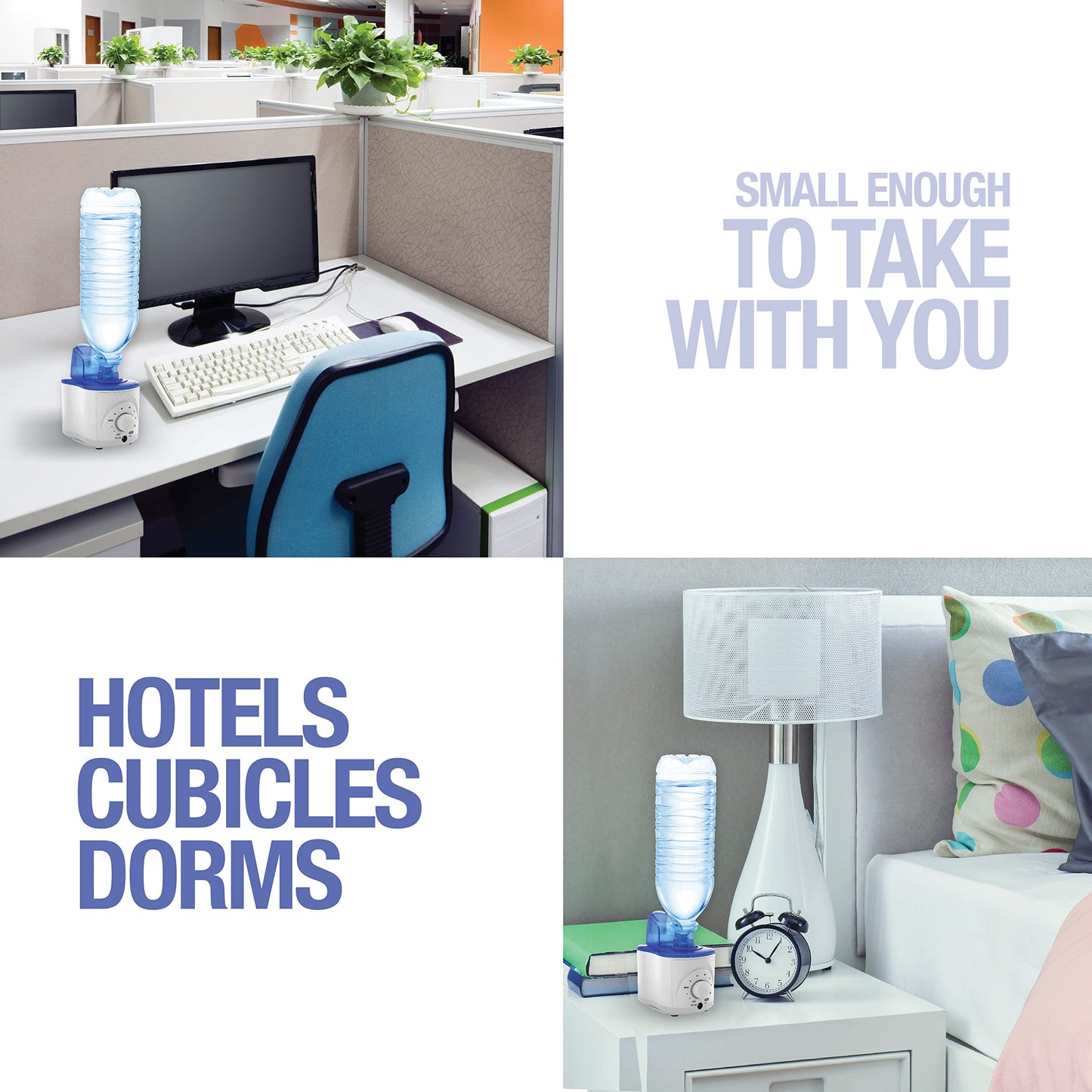 Bell+Howell Ultrasonic Personal Portable Humidifier-Cool Mist- lasts up to 12 hours per water bottle