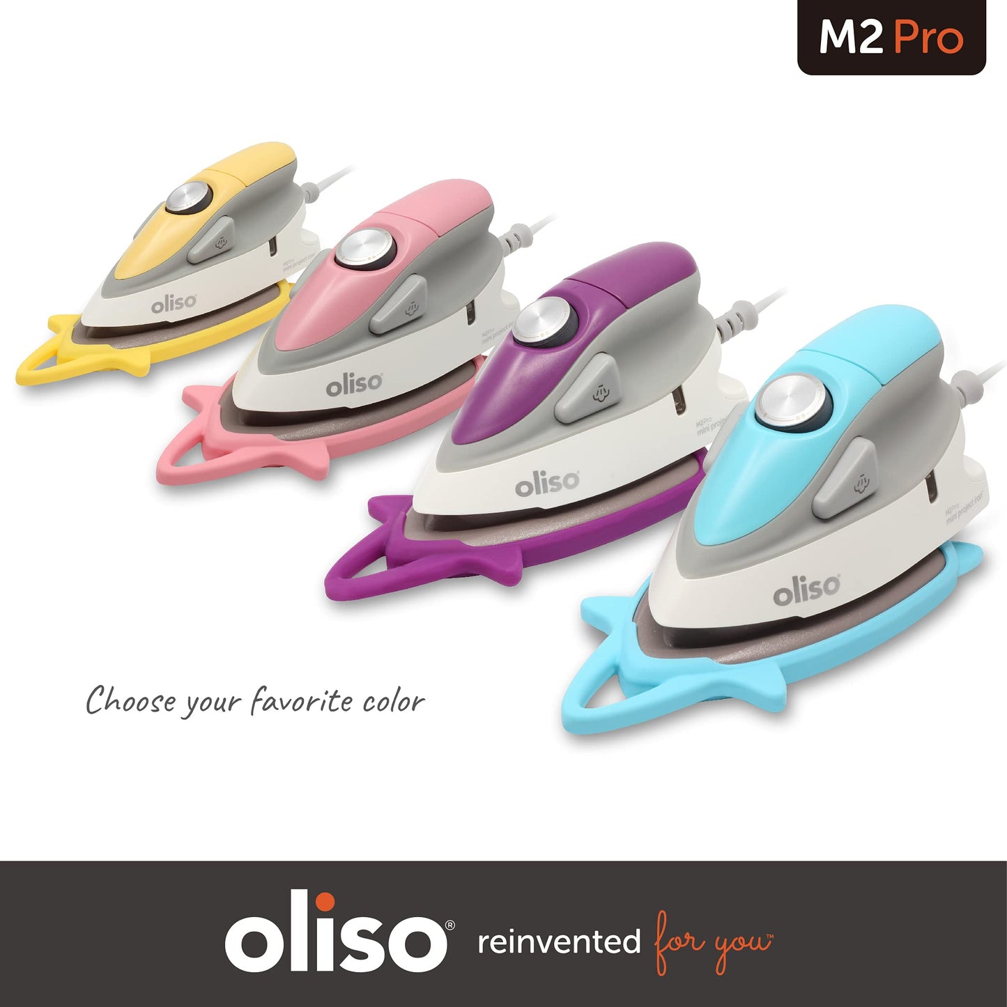 Oliso M2 Mini Project Steam Iron with Solemate - for Sewing, Quilting, Crafting, and Travel | 1000 Watt Dual Voltage Ceramic Soleplate Steam Iron, Pink