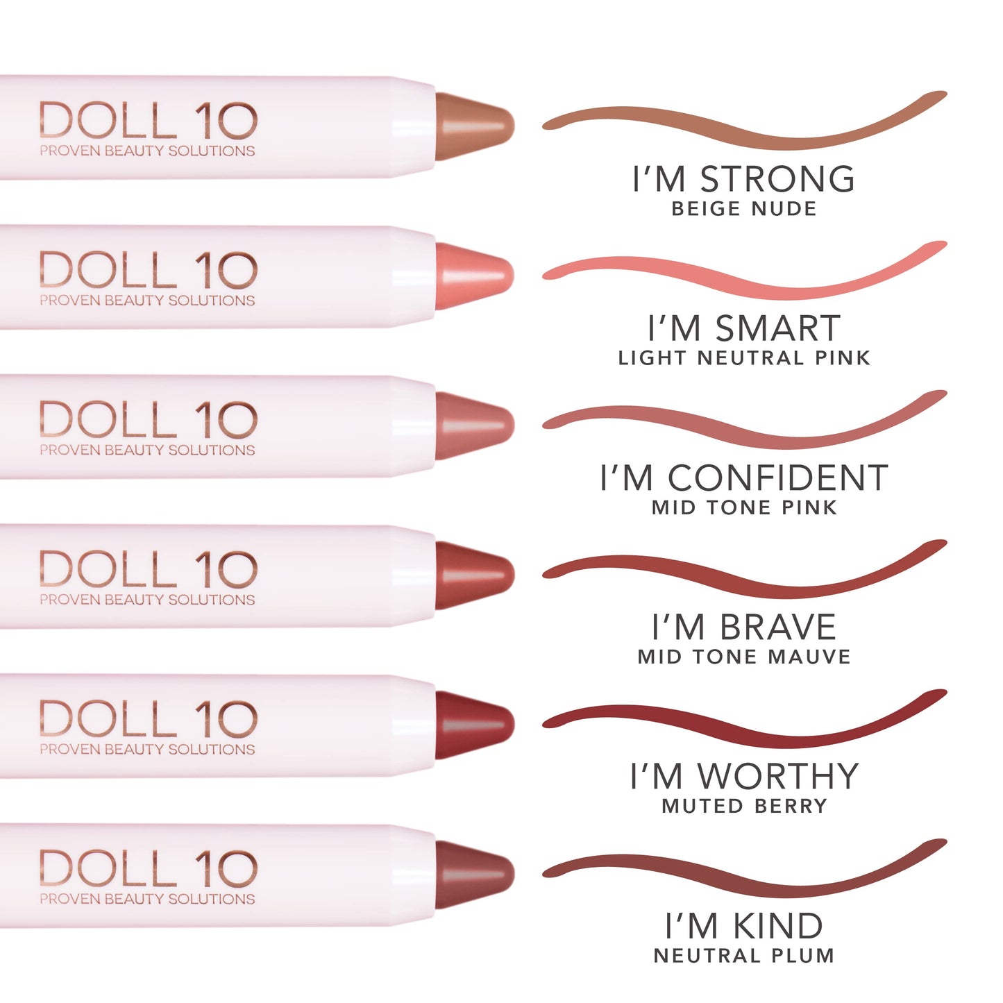 Doll 10 Speak Your Peace Lip Crayon Set - 6 Piece Lightweight Moisturizing Lip Tint Balm Color Collection