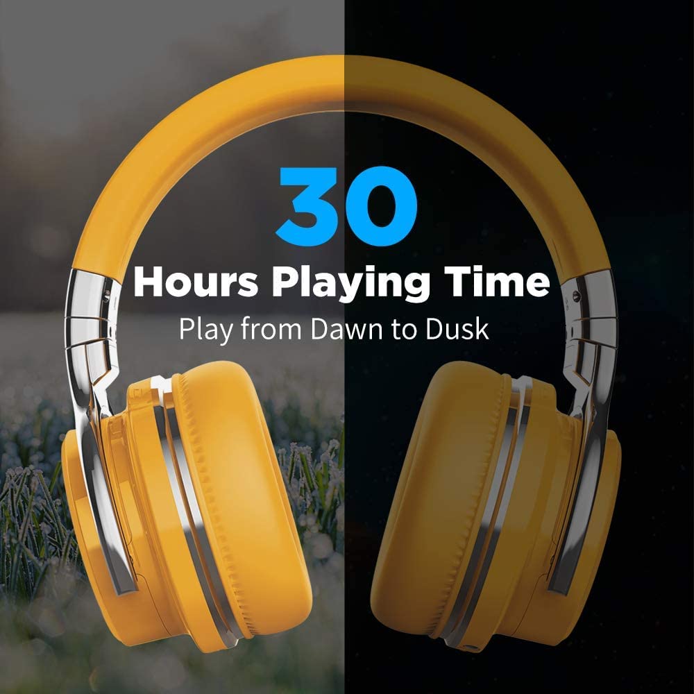 Active Noise Cancelling Bluetooth Wireless Over Ear Headphones with Mircophone, 30H Playtime,Deep Bass, Comfortable Protein Earpads, for Travel, Home, Office(Yellow)