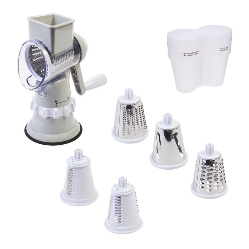 Kitchen HQ Speed Drum Grater, 5 Drums for Slicing, Grating, Crinkle Cut, Julienne, Shredding