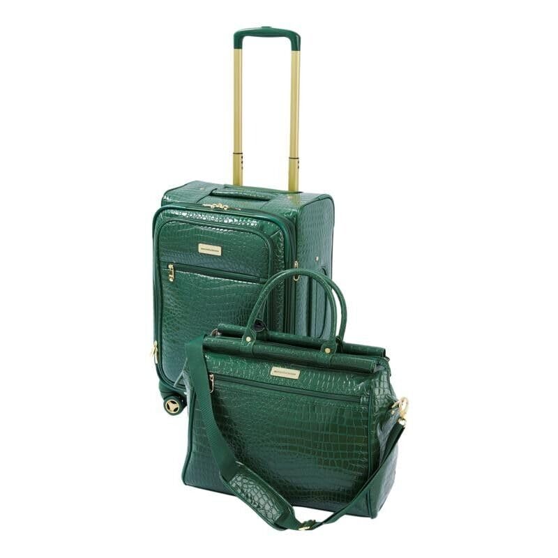 Samantha Samantha BrownBrown Luggage Croco Embossed 22" Upright Spinner + Dowel Bag