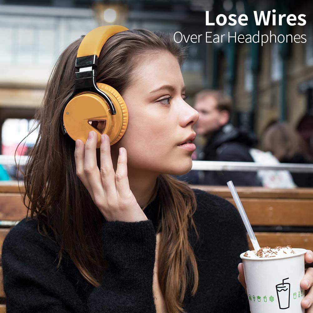 Active Noise Cancelling Bluetooth Wireless Over Ear Headphones with Mircophone, 30H Playtime,Deep Bass, Comfortable Protein Earpads, for Travel, Home, Office(Yellow)