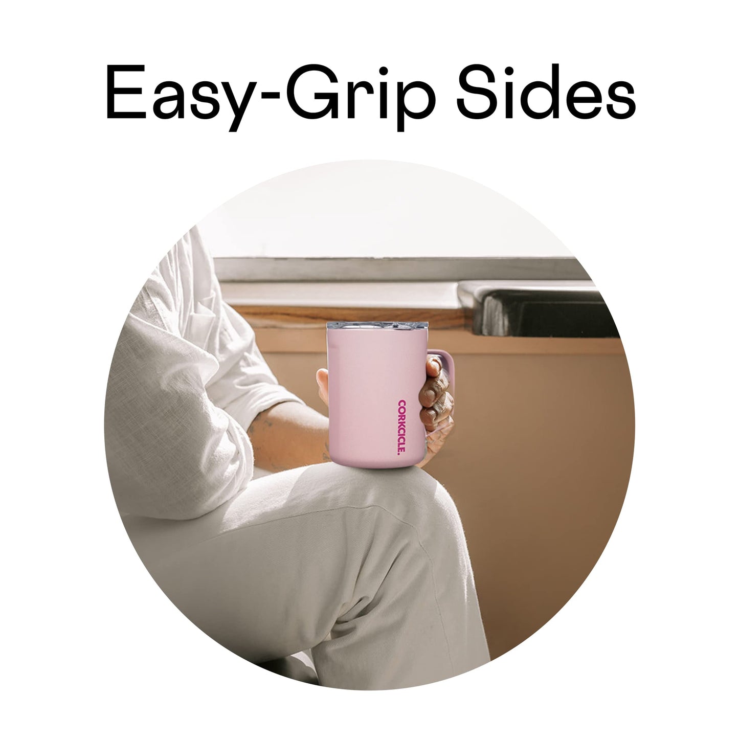 Corkcicle Sparkle 16 Ounce Coffee Mug Triple Insulated Stainless Steel Cup with Clear Lid and Silicone Bottom for Hot Drinks, Cotton Candy