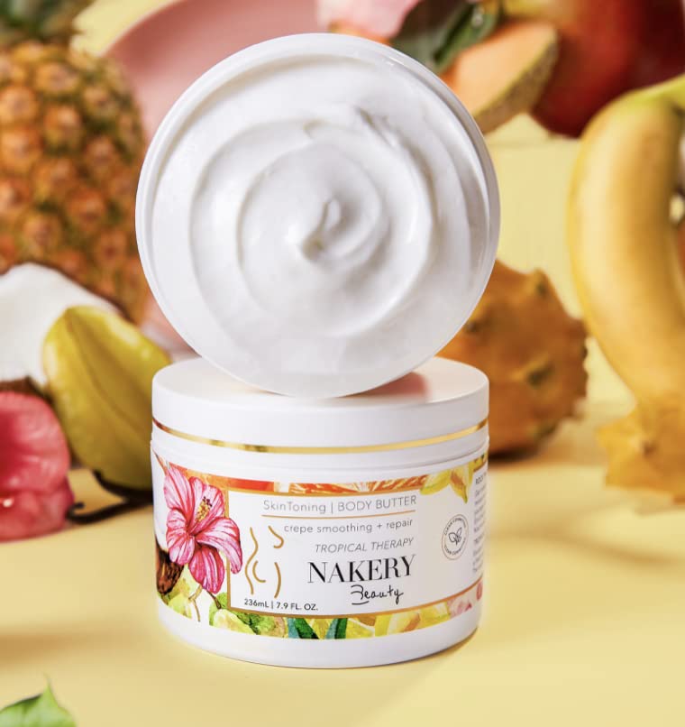 Nakery SkinToning Body Butter | Crepe Smoothing + Repair | Infused with Niacinamide, Caffeine, Tri-Hyaluronic Acid (Tropical Therapy)