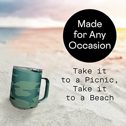 Corkcicle Triple Insulated Coffee Mug with Lid and Handle, Jade Camo, 16 oz – Stainless Steel Travel Mug Keeps Beverages Hot for 3+ Hours – Non-Slip, Easy-Grip, Spill-Resistant Tumbler
