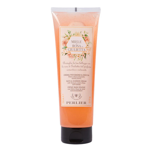 Perlier Miele & Rosa di Giulietta Bath and Shower Cream 8.4 fl oz, Peach/black